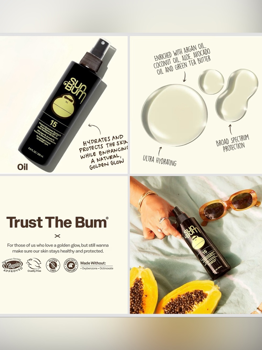 Sun Bum SPF 15 Moisturizing Tanning Oil 8.5oz Vegan Reef Safe EXP 10/28 - Picture 4 of 5